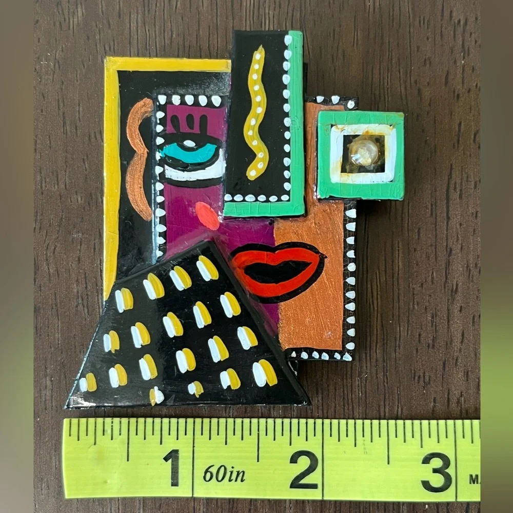 ❌SOLD❌Abstract Face Multicolor Geometric Brooch signed Asnien - Picture 3 of 5